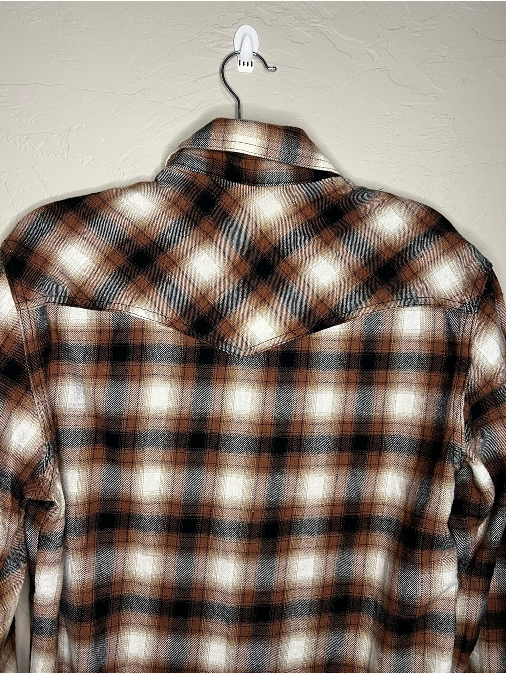 Wrangler Retro Brown Plaid Pearl Snap Flannel Western Cowboy Long‎ Sleeve Shirt - Picture 10 of 11